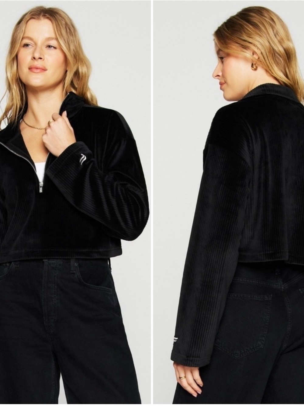 Fabletics Black Cropped Plush Zip-Up Jacket